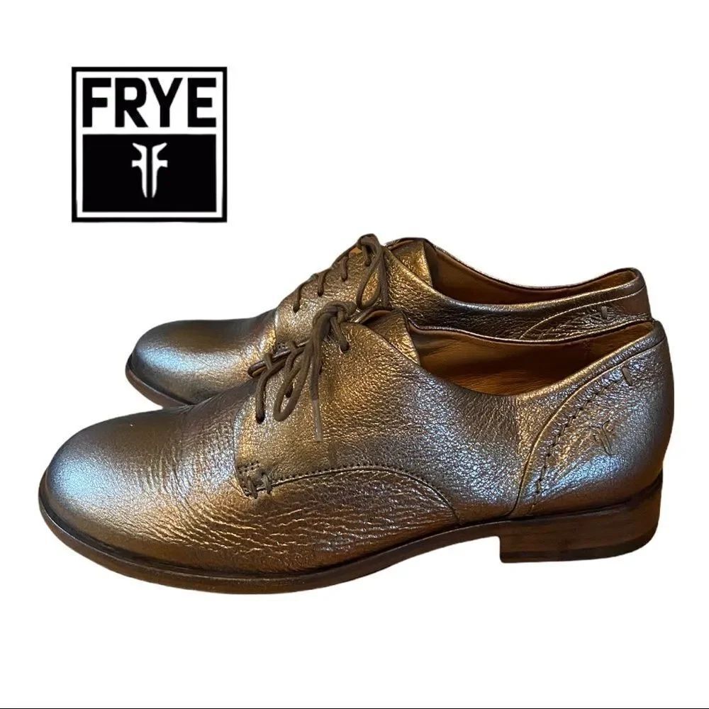 Frye "Elyssa" Metallic Oxford Leather Lace Up Shoes Loafers 7.5